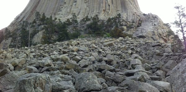 A photo taken from the base of Devil's Tower national monument in Wyoming